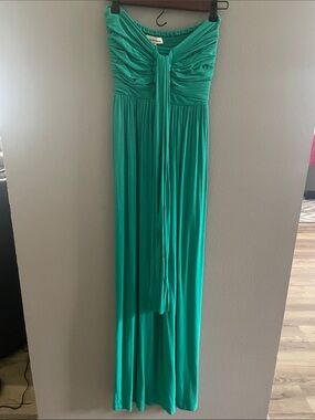 Strapless Teal Maxi Dress with Ruched Bodice